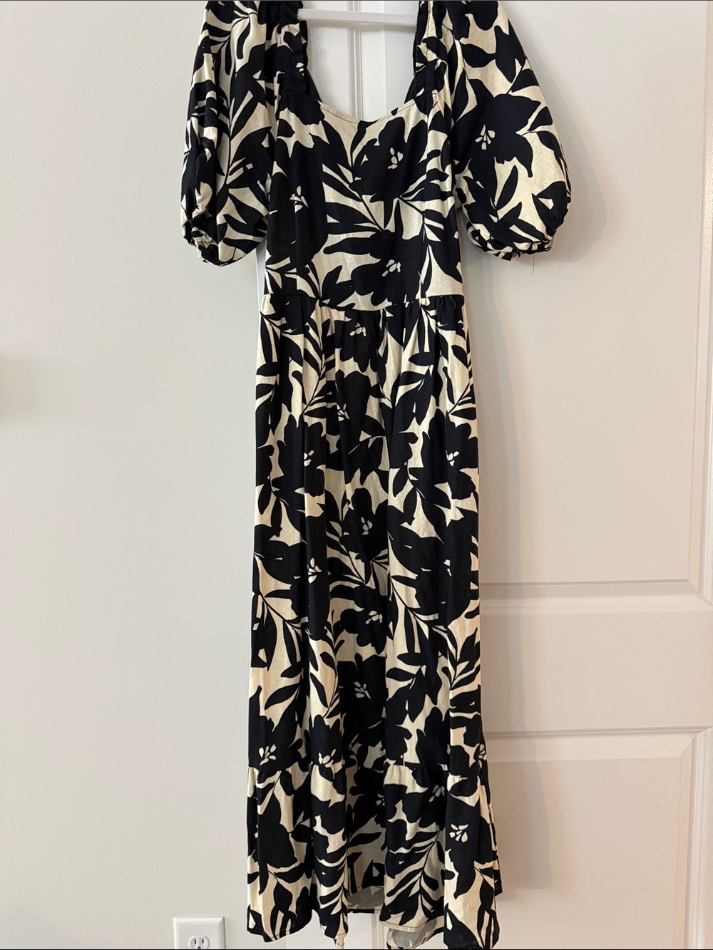 Target Black and Cream Floral Midi Dress - Women's Puff Sleeve Dress